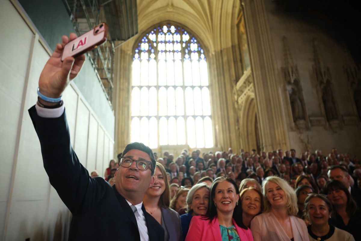 Andy Burnham photographs himself with Labour MPs in Westminster Hall. Credit: Getty Images.