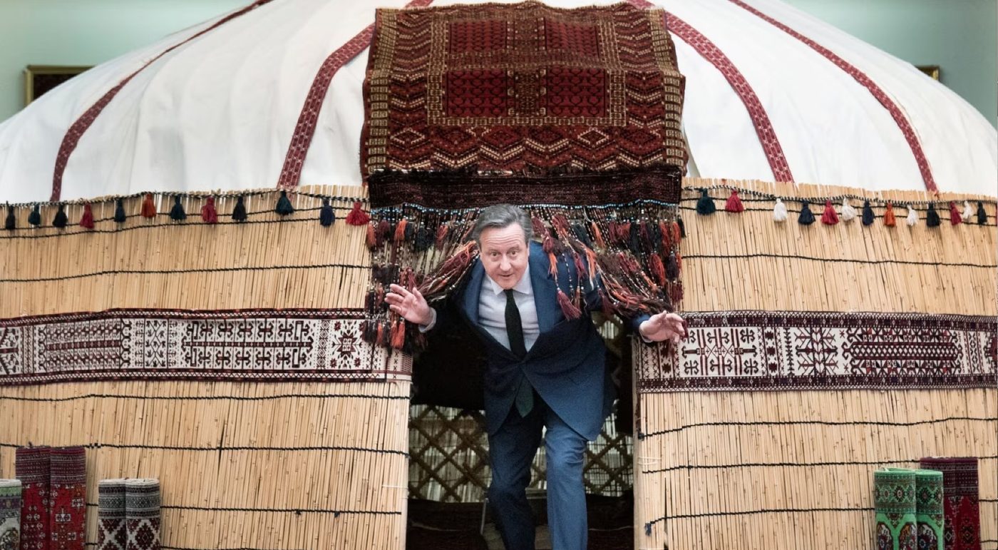 David Cameron leaves a yurt during his April 2024 tour of Central Asia — the first visit to Turkmenistan, Tajikistan or Kyrgyzstan by any British Foreign Secretary. Credit: FCDO.